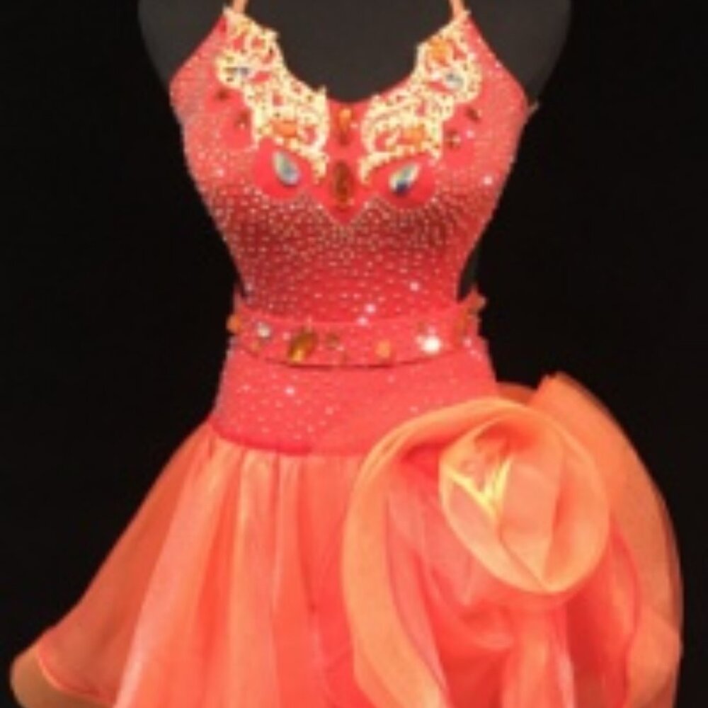 Phoenix Rising - Rhythm Latin Competition Dress - Orange backless w/ Swarovski